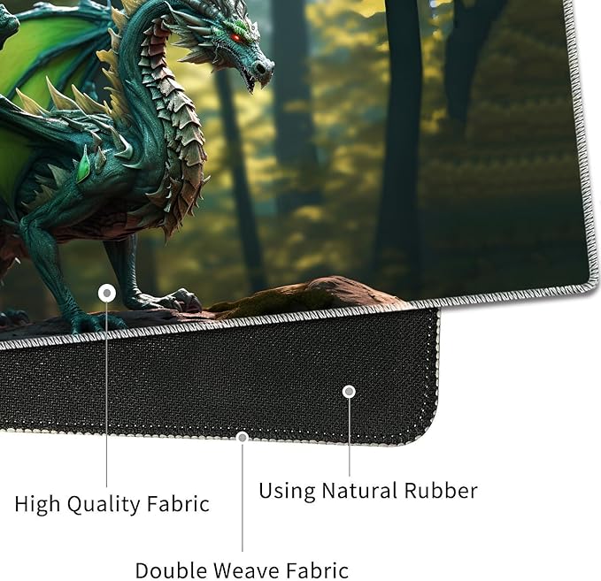 4 in 1 Mouse Pad Combo Large Gaming Mouse Pad + Keyboard Wrist Support + Mouse Wrist Rest + Coaster Table Pad 31.5 x 11.8 with Memory Foam Ergonomic Wrist Pad Set Forest Green Dragon