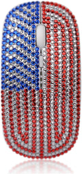 WONGS American Flag Bling Luxury Crystal Rhinestone Rechargeable 2.4G Wireless Mouse for Laptop Computer Cute USA Star Stripes Mouse for Girls - Flag White