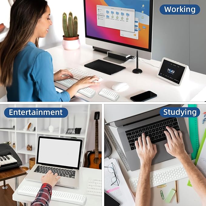 Leather Wrist Rest for Keyboard and Mouse Comfort Memory Foam Wrist Rest with Non-Slip PU Base Ergonomic Keyboard Wrist Support for Typing Pain Relief Protect Hand and Arm (White)