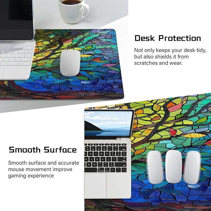 Color Tree Glass Large Mouse Pad Gaming Mousepad Desk Mat for Desktop Computer Keyboard Waterproof Mouse Mat Desk Pad with Non-Slip Base for Game School Office Home 35.4 x 15.7