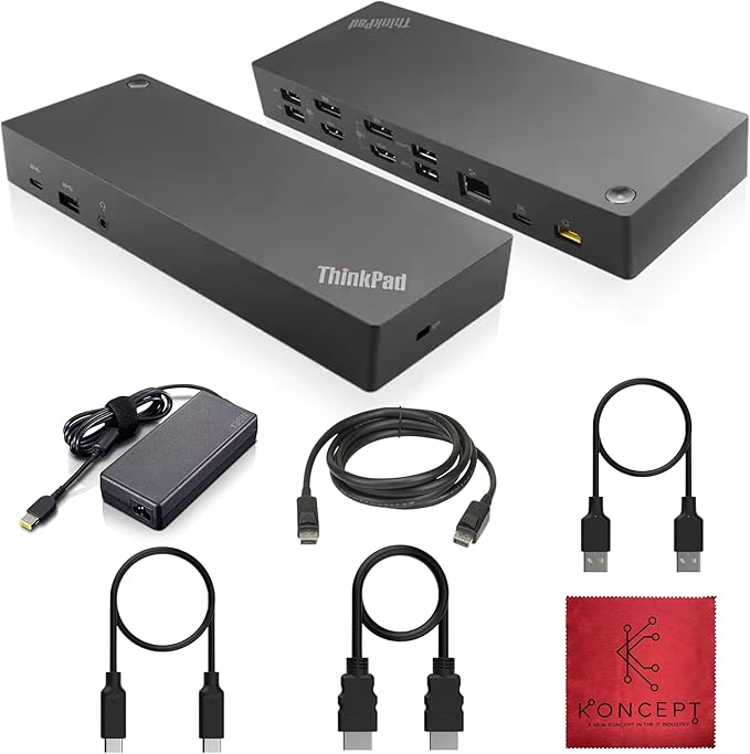 40AF0135US Lenovo Docking Station Dual Monitor Hybrid USB-C with USB-A - Thinkpad Dock with 135W Adap TER HDMI DisplayPort USB C Cable &amp Cleaning Cloth - Thinkpad Docking Station