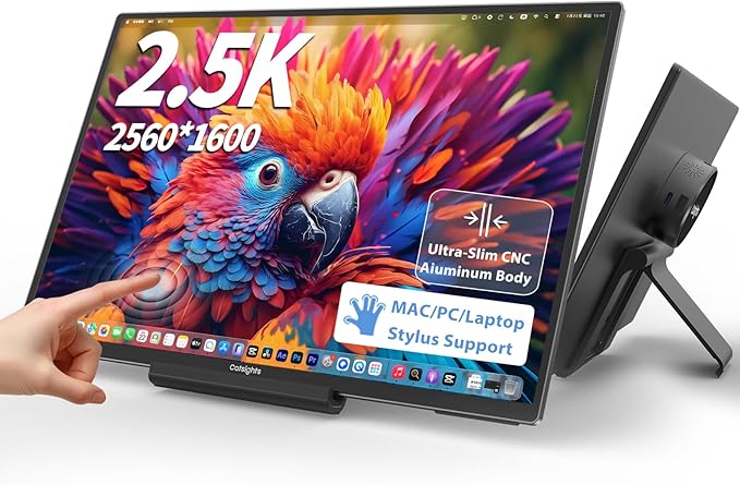 Portable Monitor Touchscreen for Mac 13.3 2.5K Touch Screen Monitor with Protective Sleeve USB-C Plug &amp Play 1500:1 0.22 Ultra-Thin Laptop Screen Extender for Mac Laptop PC Switch