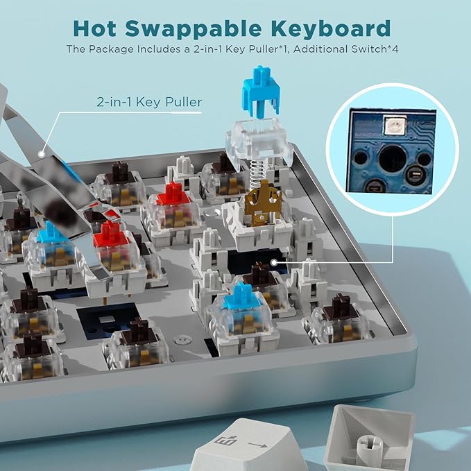 RK ROYAL KLUDGE 60% Mechanical Keyboard RK61 Pro Wired Gaming Keyboard Aluminum Frame Programmable RGB Backlit 61 Keys Ultra-Compact Gateron Brown Switch White