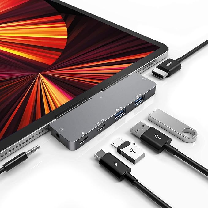 USB C HUB for iPad Pro Adapter for iPad Air iPad Pro Hub Docking Station with 4K HDMI3.5mm Headphone Jack2 USB3.0 PortsUSB C PD Charging&ampData for iPad mini M4 M2 11 12.9 13 inch Accessories
