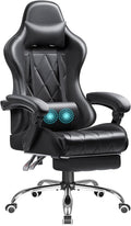 Shahoo Gaming Chair with Footrest and Massage Lumbar Support Computer Game Chairs Ergonomic Office Seat Height Adjustable with Headrest Black