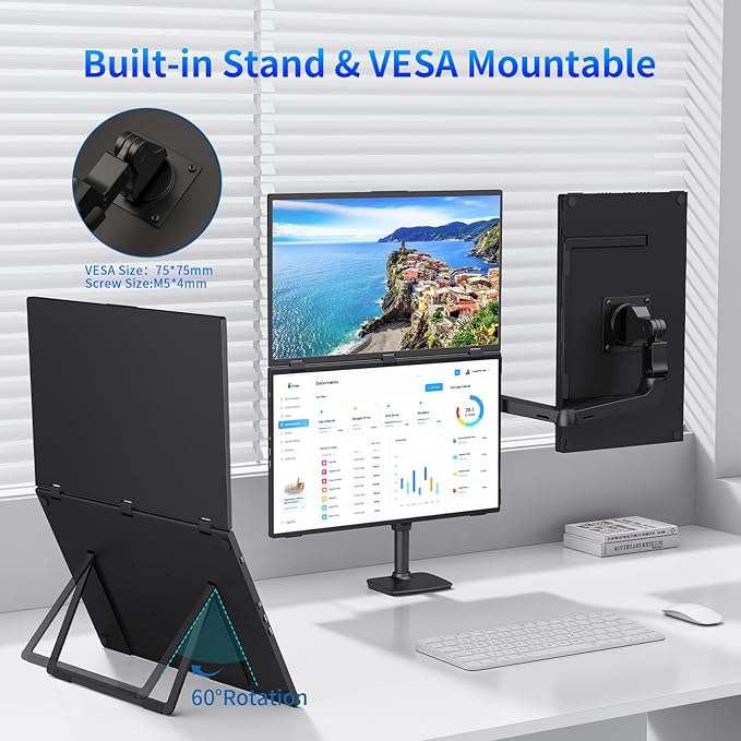 Portable Dual Monitors 18.5 1080P Dual Laptop Screen Extender Foldable Second Monitor Plug &amp Play with No Driver Needed Ideal for Home &amp Office Work with Wins &amp macOS