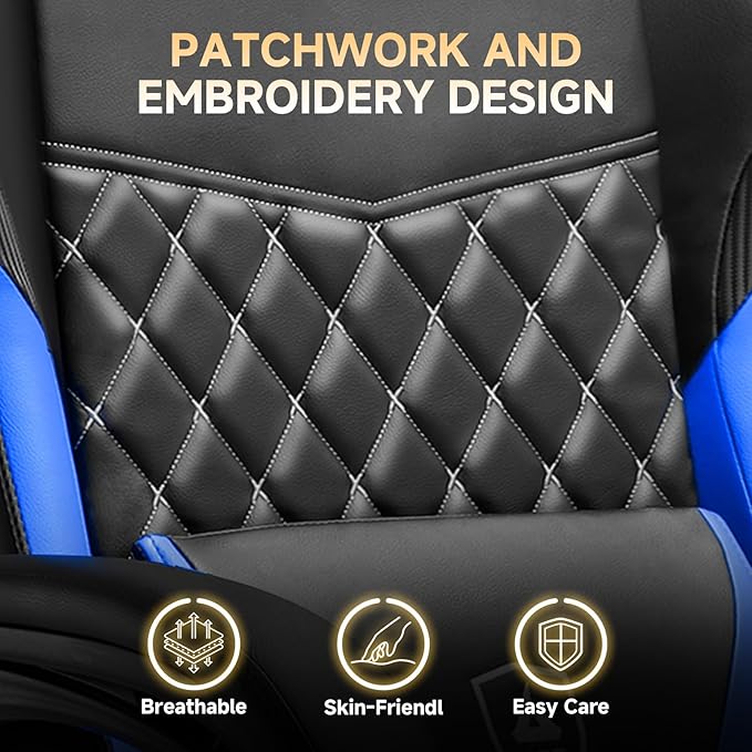 GTPLAYER Gaming Chair High Back Leather Computer Gaming Chair with Footrest Ergonomic Height Adjustable Office Chair with Removable Cover and Lumbar Support for Gaming and Work (Blue)
