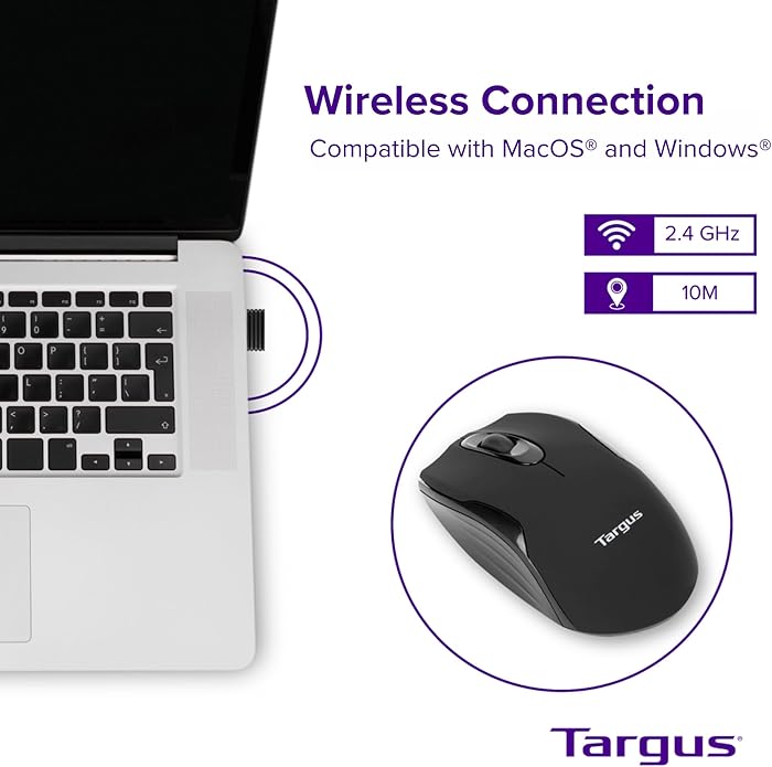 Targus Compact Mouse with Blue Trace Technology for Tracking and Retractable 2.5-Foot USB Cord Black and Gray (AMU75US)