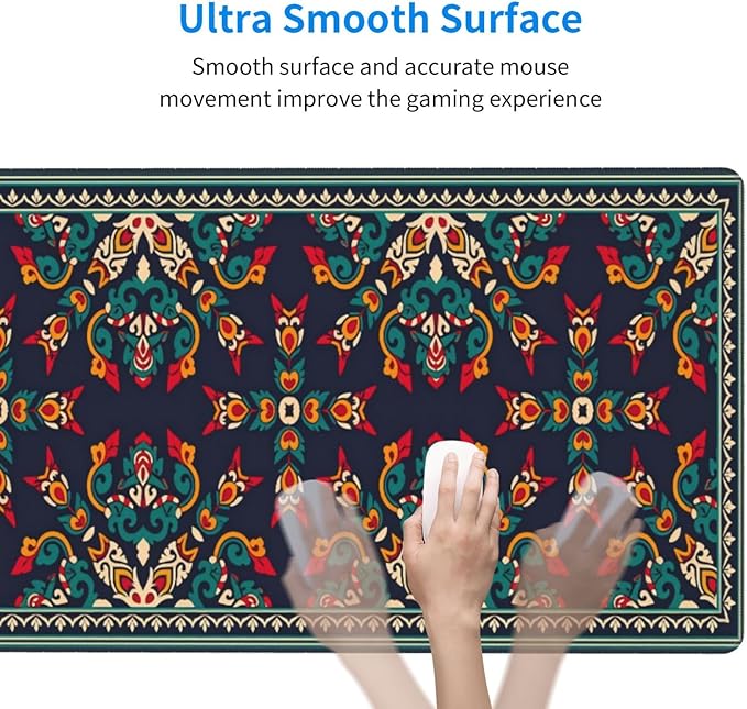 Traditional Moroccan Tile Desk Cover MatExtended Large Mouse PadComputer Laptop Mat Desk Decor for Office Game Home 30x16 Inch