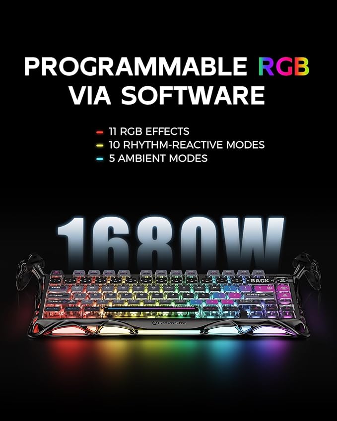 GravaStar Mercury K1 Pro Wireless Mechanical Gaming Keyboard 75% Layout RGB Custom Keyboard Electroplated Glossy Frame Hot-Swappable Linear Switches – Cyberpunk Edition