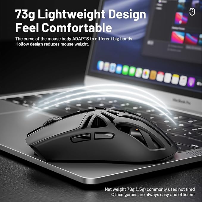 Wireless Gaming Mouse 10000 DPI Tri-Mode 2.4GHz/Bluetooth/Wired Mouse 6 Buttons Digital Display Silent Mice Rechargeable Customizable Macro and RGB Backlight for PC/Mac/Laptop (Black)