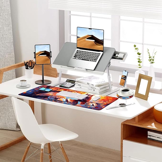 Keyboard Mouse Pad Set Extended Gaming Mouse Pad+Ergonomics Keyboard Wrist Rest Support Memory Foam Easy Typing Pain Relief 4Pcs XL Ultra Thick Desk MatAutumn Owl Falling Leaves