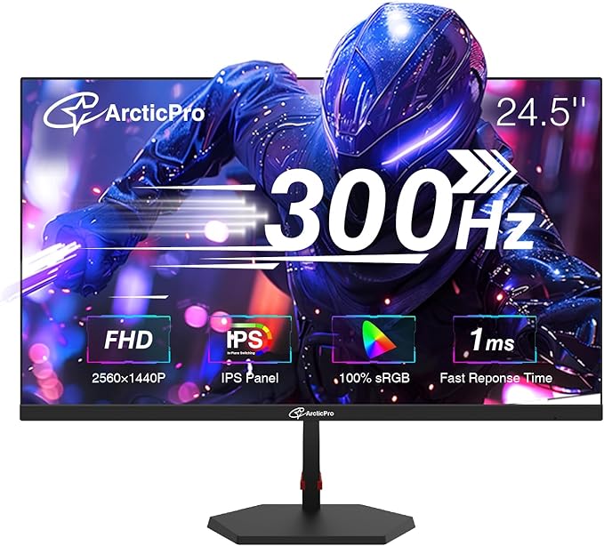 ArcticPro 24.5 inch 300Hz 240Hz Gaming Monitor FHD 1080p 1ms PC Monitor Gaming IPS Adaptive sync PC Monitor NTSC 85% sRGB 120% Ultra Slim DP x2 HDMI x2 VESA with DP Cable up to 300Hz