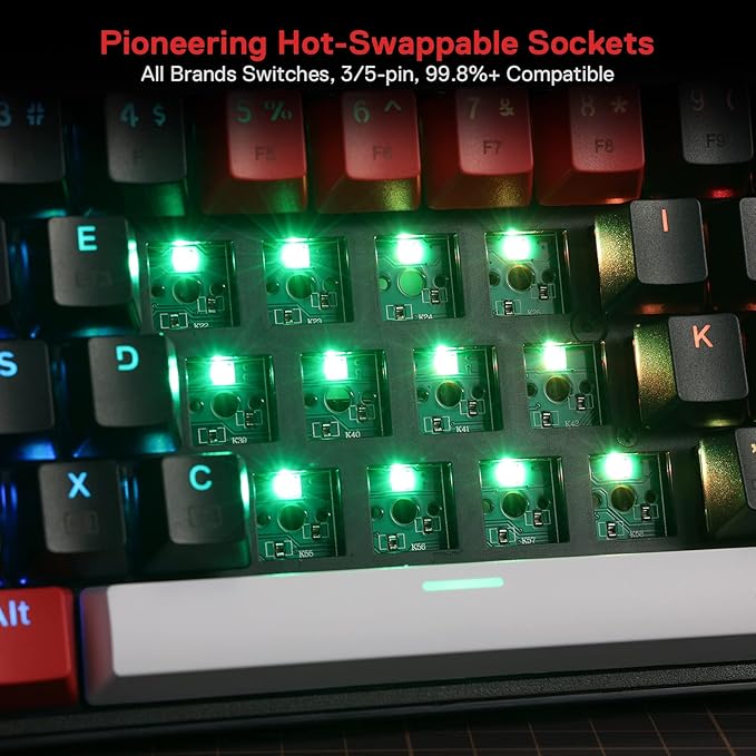 Redragon K628 PRO 75% 3-Mode Wireless RGB Gaming Keyboard 78 Keys Hot-Swappable Compact Mechanical Keyboard w/Hot-Swap Free-Mod PCB Socket Dedicated Arrow Keys &amp Numpad Red Switch