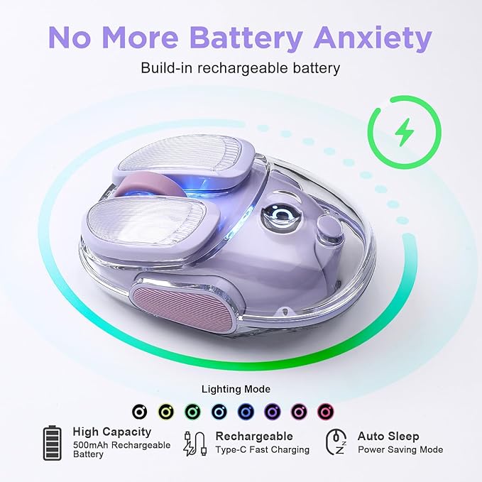 Q9 Chargeable Portable Silent 2.4GHz/Bluetooth Dual Mode Wireless Mouse 4 Adjustable DPI4800 DPI Optical Tracking Mouse with RGB Lighting Compatible Win/Mac/Android/iOS(Purple)