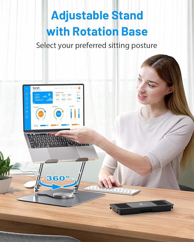 Laptop Cooling Pad with Detachable Fan &amp Cooler Adjustable Height &amp Angle 360 Rotation Base Carbon Steel Framework Ultra-Quiet &amp Super Sturdy for 15.6” Laptop DJ Mixer Workstation (Gr