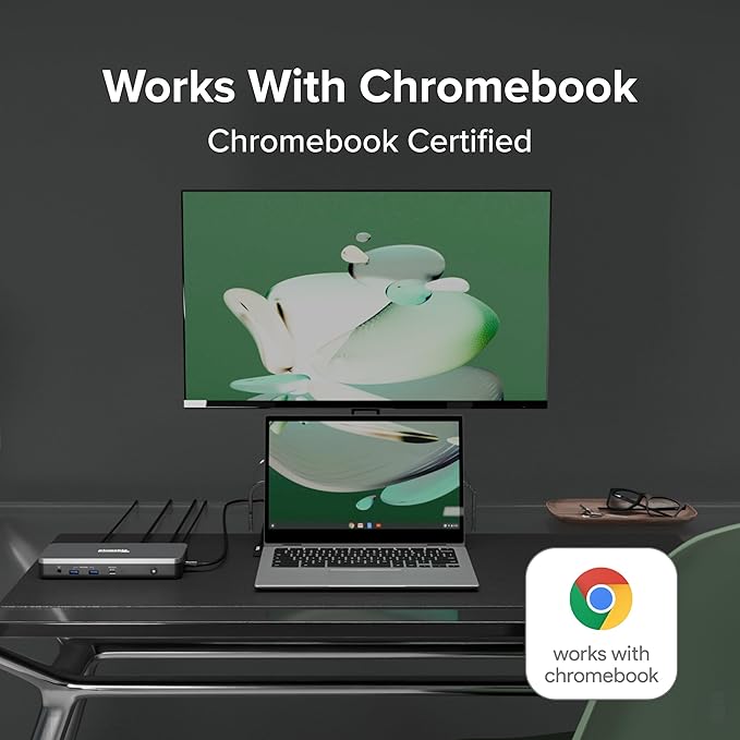 Plugable 12-in-1 Dual 4K USB C Docking Station Works With Chromebook Certified Driverless 60W Charging Dock Compatible with ChromeOS and Windows 2x HDMI 2x DisplayPort Ethernet 1x USB-C 6x USB