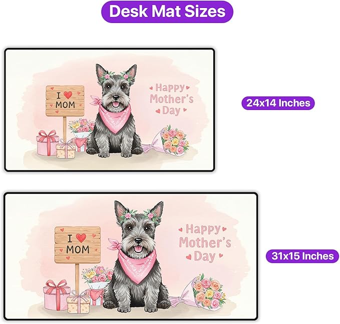 Happy Mother's Day Scottish Terrier Love Dog Mom Heart Flower Desk Mat Full Keyboard Mouse Pad Scottie Dog Lover Gifts Large Mousepad 12004