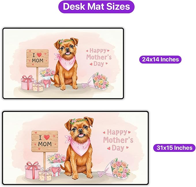 Happy Mother's Day Brussels Griffon Love Dog Mom Heart Flower Desk Mat Full Keyboard Mouse Pad Griff Dog Lover Large Mousepad 12004