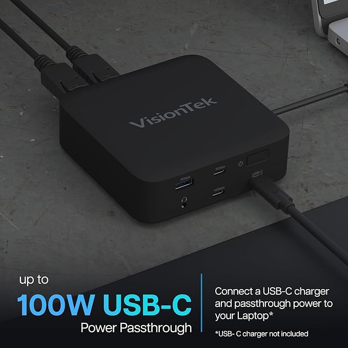 VisionTek VT1200DL USB-C Docking Station Dual 4K – 2X HDMI 2X DisplayPort 100W Power Passthrough Universal Laptop Dock for Windows MacBook Chromebook