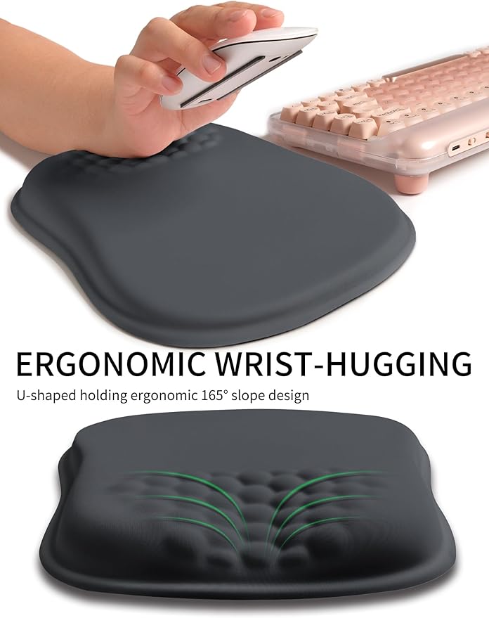 Hokafenle Ergonomic Wrist-Hugging Mouse Pad Wrist Support U-Shaped Holding Wrist Rest Mousepad for Carpal Tunnel Pain Relief with Cushioned Memory Foam Slope Massage Bulge (10.2x8.3 inDark Grey)