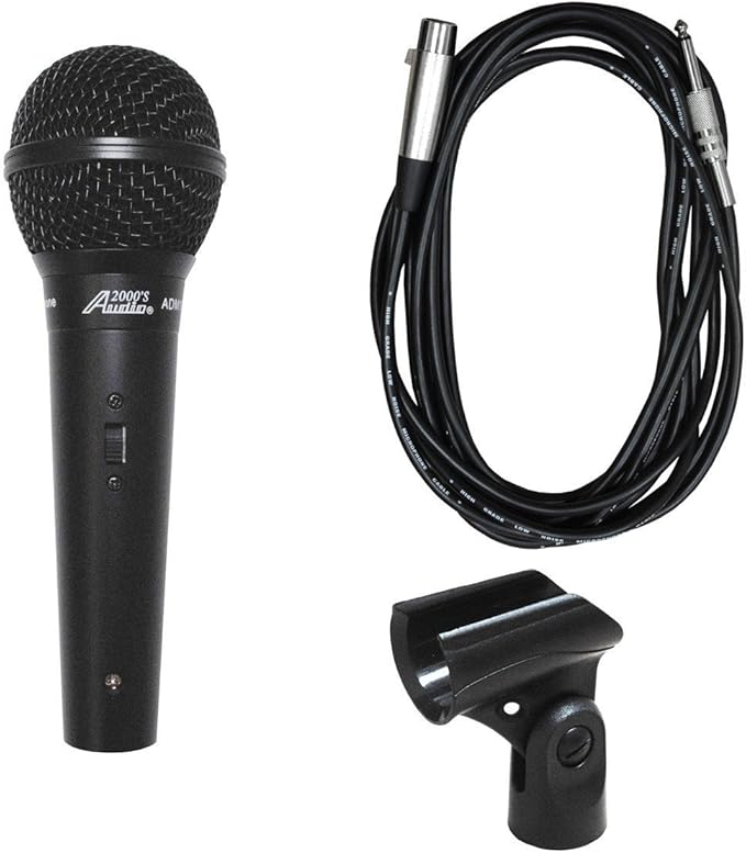 Audio2000'S ADM1064B Professional Cardioid Dynamic Microphone with 20ft Cable Microphone Clip and Hard PVC Carrying Case
