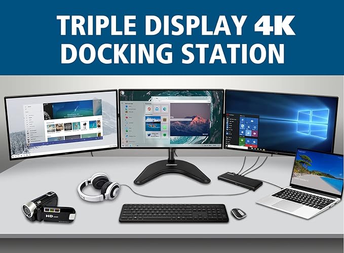 Diamond Multimedia USB-C Triple Display Docking Station with Charging Supports Windows Mac USB Type-C and Thunderbolt 3 Type-C 4K Monitors. x2 DisplayPort x4 USB 3.0 HDMI 65W PD (UDC1000)