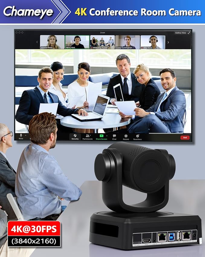 Chameye 4K UHD PTZ Conference Room Camera AI-Auto Tracking PTZ Camera 4K 10X Optical Zoom HDMI USB3.0 LAN Output for Video Conferencing Meeting Compatible with Zoom Teams Webex C410