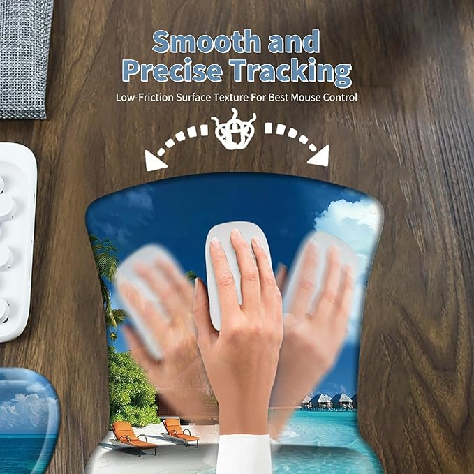 Keyboard Wrist Rest and Mouse Wrist Rest Pad Set Made of Memory Foam with Non Slip Rubber Base Ergonomic Gel Wrist Rest for Computer Keyboard Gaming Office Working with Beach Sand Coaster