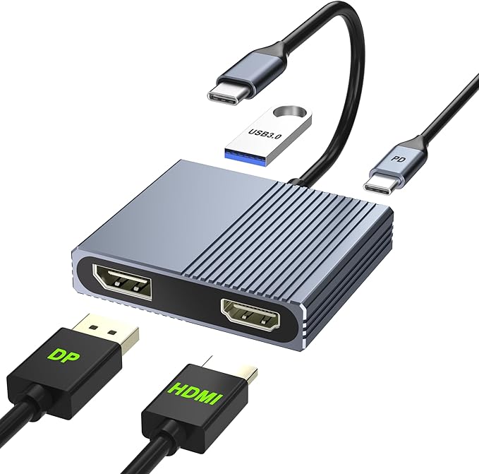 USB C to HDMI and DisplayPort Adapter 4K @60Hz Dual Monitor Adapter for Dell/HP/Mac Laptops USB Type C to Display Port and HDMI Multiport with USB3.0/PD USB C Hub Docking Station Dual Monitor
