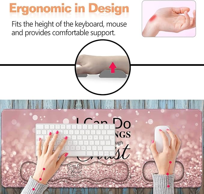 Ergonomic Keyboard Wrist Rest &amp Mouse Pad Wrist Rest SetLarge XXL Gaming Desk Mat 31.5x 11.8 Non-Slip BaseMemory Foam Easy Typing Pain Relief for Office &amp HomeQuote Bible Verse Philippi