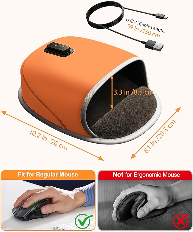 USB Heated Mouse Pad Hand Warmer3 Temperatures&ampTimer Settings Leather Hand Warmer Mouse Pad with Ergonomic Wrist Support DesignWorks with All PC MiceChristmas Gift for Office Work Home Game(Ora