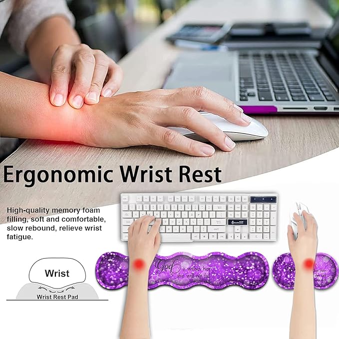 Gaming Mouse PadLarge Mouse Pad with Stitched EdgeNon-Slip Base Office Desk Pad Ergonomic Keyboard Wrist Rest SetWaterproof Writing PadPsalm 46:5 Purple Glitter Pattern Extended XXL Desk Mat