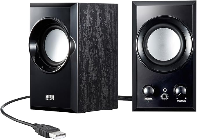 Sanwa Supply MM-SPU7BK USB Speaker Wooden Cabinet with Passive Radiator Black