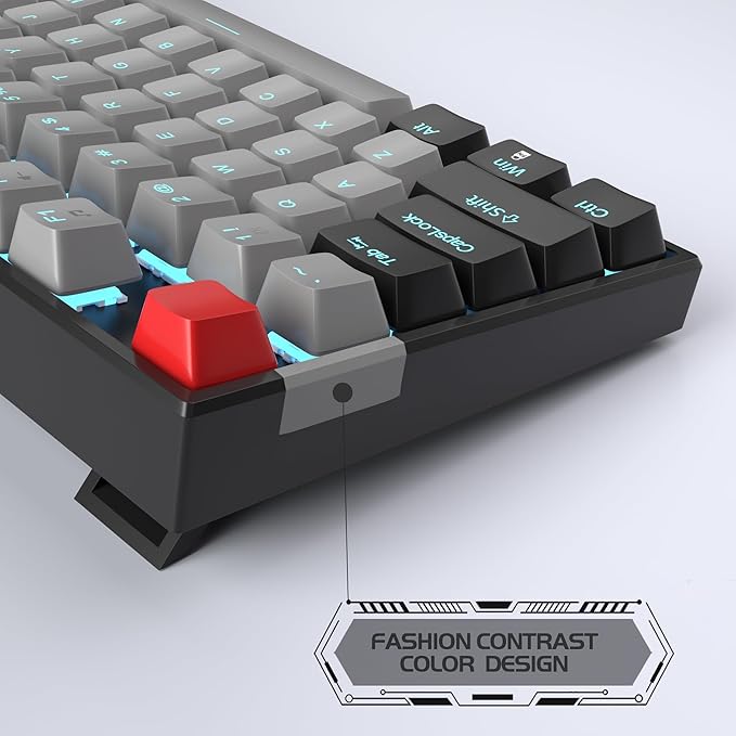 MageGee 75% Mechanical Gaming Keyboard Blue Switch LED Backlit 87 Keys Compact TKL Wired Computer Keyboards for Windows Laptop PC Gamer - Grey/Black