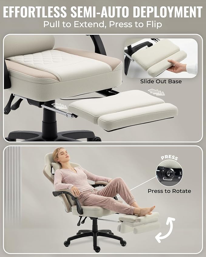 Dowinx Gaming Chair Breathable Fabric Game Chair with Gel Pad and Storage Bag Comfortable Gamer Chair with Pocket Spring Cushion Ergonomic Computer Chair with Footrest Beige and Brown