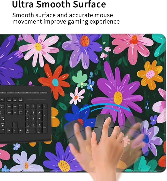 Colorful Flower Mouse Pad Extra Large Gaming Mouse Pads Waterproof Non-Slip Rubber Base Keyboard and Mouse Mat Floral Desk Pad for School Office Home 48 x 24