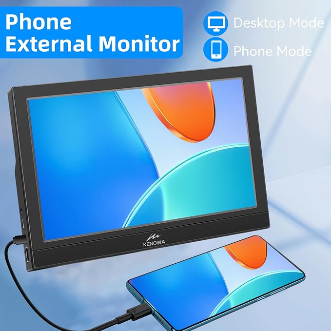 Kenowa Portable Monitor 13.3 Inch - HD 1366x768P LED Display External Monitor with USB C HDMI Built-in Speakers Second Screen for Laptop Phone Mac PC PS4 Xbox