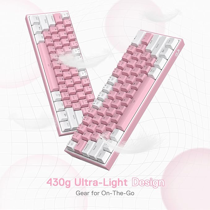 Redragon K617 Fizz 60% Wired RGB Gaming Keyboard 61 Keys Hot-Swap Compact Mechanical Keyboard w/White and Pink Color Keycaps Linear Red Switch Pro Driver/Software Supported