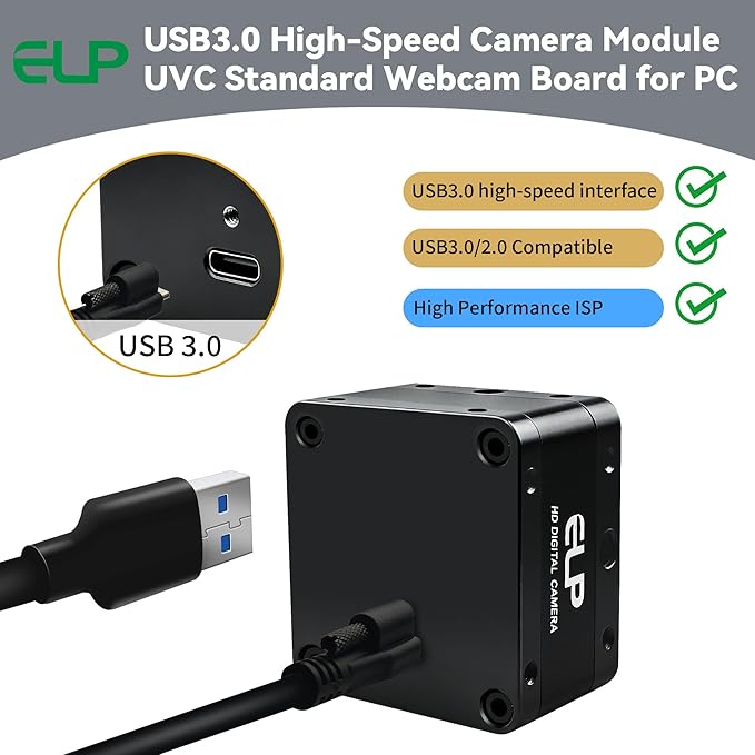 ELP High Speed 4K 60FPS USB Camera for Computer Mini UVC 2160P USB3.0/2.0 Lightburn Cameras for Windows Linux Mac Pi Fast Frame Wide Angle 100°(H) IMX678 Webcam for PC Laptop Jetson Nano