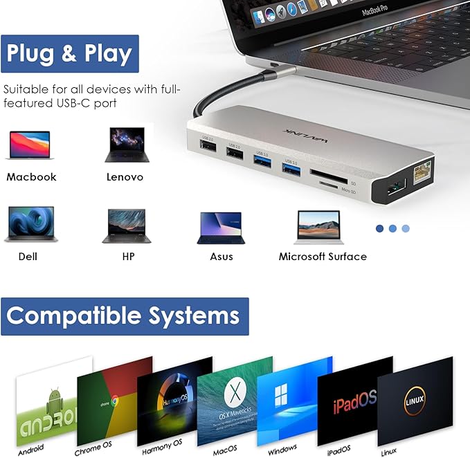 WAVLINK USB C Docking Station Dual Monitor USB C Hub Laptop Triple Display USB to 2 HDMIDisplayPort PD ChargingEthernet5 USBSD/TF Card ReaderAudio for MacBook Dell HP Lenovo Surface