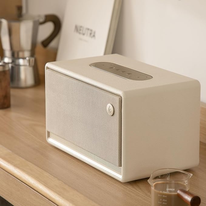 Edifier ES300 Tabletop Wireless Speaker Hi-Res Audio Bluetooth 5.3 &amp 12H Long Playtime Crystal Clear Sound Multiple Connectivity for Home Office Outdoor Desktop (Ivory)