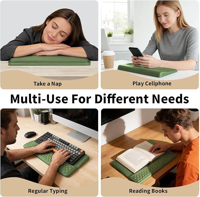 Wrist Rest with Keyboard Stand Computer Wrist Support Pad Ergonomic Keyboard Riser Hand Rest Soft Memory Foam Cushion Holder Gaming Typing Desk Accessories for Office Home School（Green）