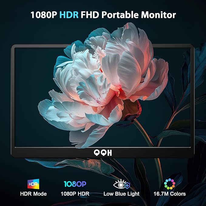 QQH Portable Monitor 15.6 Portable Travel Monitor for Laptop 1080P FHD IPS Second Screen USB C HDMI External Gaming Monitor Display for Computer Phone PC PS4 PS5 Xbox Switch (Z1-9)
