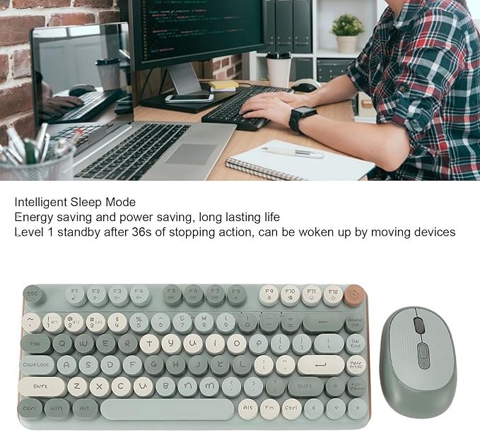 Vikye Mechanical Gaming Keyboard 2 - Modes 82 Keys Adjustable DPI Keyboard with Low Noise Mouse for Office Gaming BT / 2.4GHz (Green)