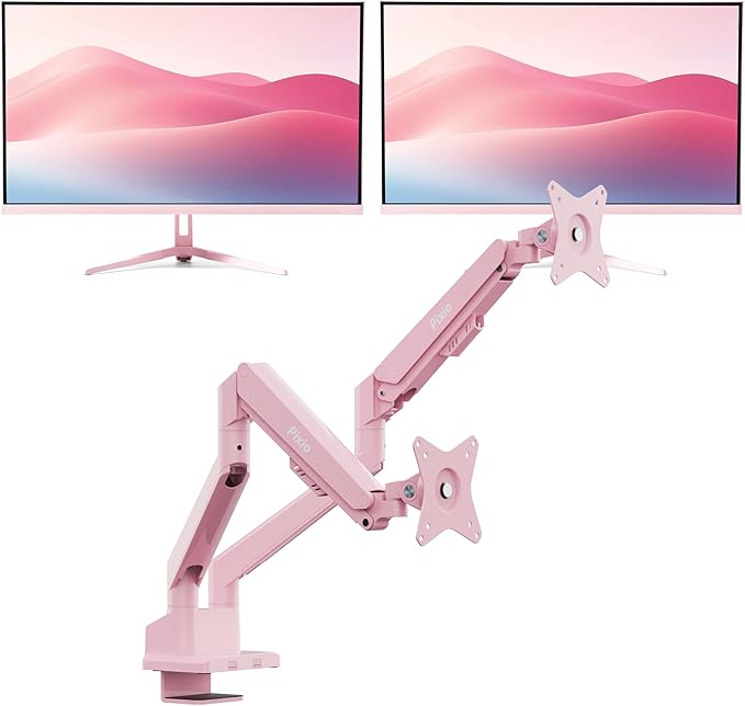 Pixio Two PX27U Wave Pink 27 inch 160Hz Refresh Rate 4K 3840x2160p Resolution Fast IPS Panel 1ms GTG Response Time 4K Gaming Monitor and PS1D Wave Pink Dual Monitor Arm