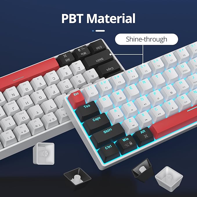 Portable 60% Mechanical Gaming Keyboard 60 Percent Red Switch LED Backlit 61 Keys Mini White USB Wired Office Keyboard for Windows Mac Laptop PC (61 Black &amp White)
