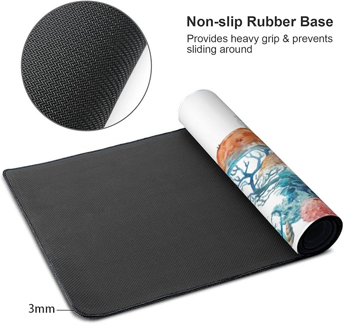 Sea Turtle Octopus Large Mouse Pad Gaming Mousepad with Wrist Support Rubber Computer Keyboard Mat for Desk Laptop Non-Slip Full Deskmat Protector Waterproof Writing Pad Office Home 16x35.5 in