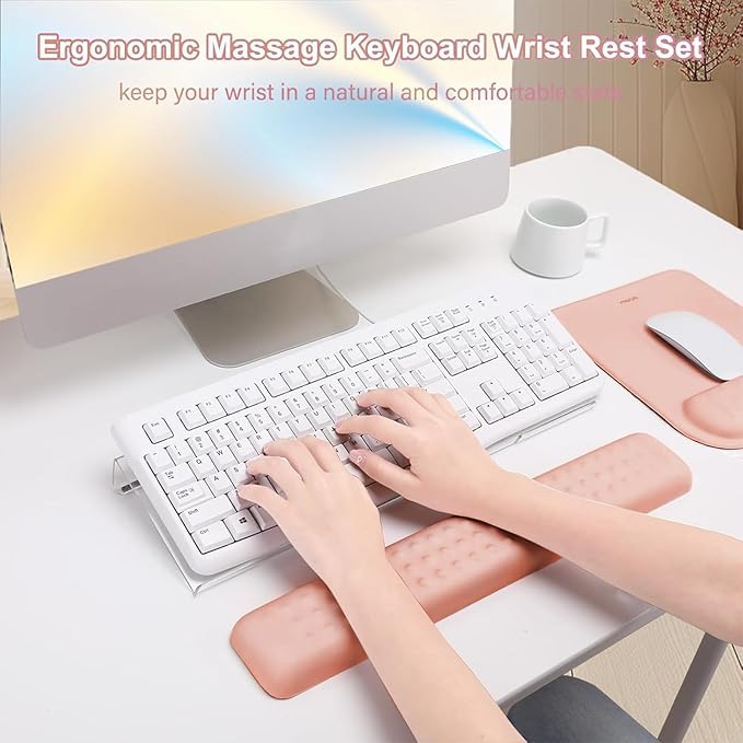 MOSISO Computer Keyboard Stand&ampWrist Rest Support for Keyboard &ampMouse Pad Set Ergonomic Massage Wrist Rest Set Easy Typing Working Acrylic Clear Stand for Office Home Mocha