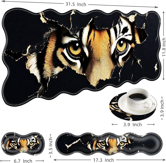 Large Mouse Pad and Keyboard Wrist Rest Desk Pad for Keyboard and Mouse 4-in-1 Large Gaming Mouse Pad with Wrist Support Desk Mat for Home Office Study Game-Tiger Eyes